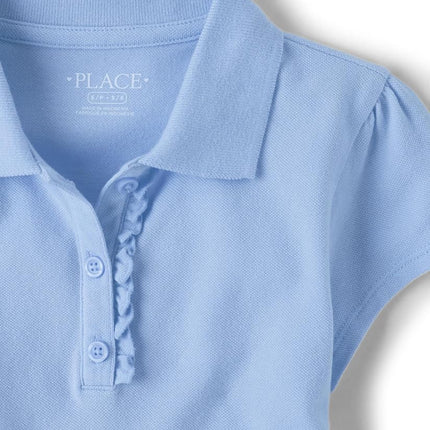 The Children's Place Girls' Short Sleeve Ruffle Pique Polo, Daybreak, XX-Large