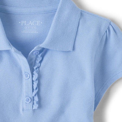 The Children's Place Girls' Short Sleeve Ruffle Pique Polo, Daybreak, X-Large
