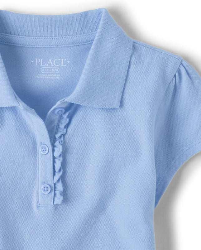 The Children's Place Girls' Short Sleeve Ruffle Pique Polo, Daybreak, X-Large