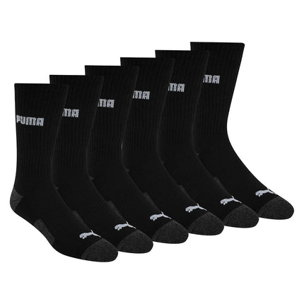 PUMA Men's 6 Pack Crew Socks, Black/Grey Logo, L U