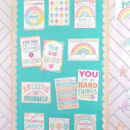 Teacher Created Resources Pastel Pop Rainbows Die-Cut Rolled Border Trim - 50ft - Decorate Bulletin Boards, Walls, Desks, Windows, Doors, Lockers, Schools, Classrooms, Homeschool & Offices