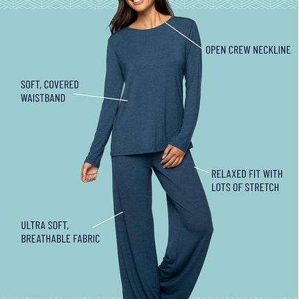 Vanity Fair womens Beyond Comfort Modal Pajama Set (Short & Long Sleeve), Long Sleeve - Ghost Navy Heather, XXL