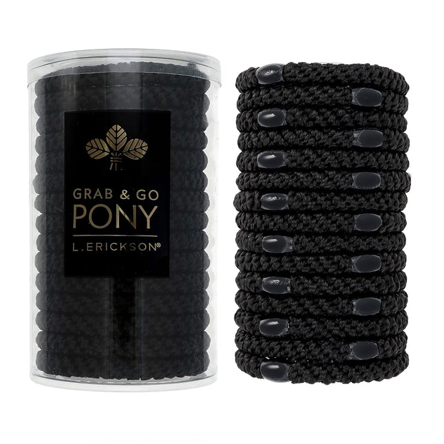L. Erickson Grab & Go Ponytail Holders, Black, Set of Fifteen - Exceptionally Secure with Gentle Hold