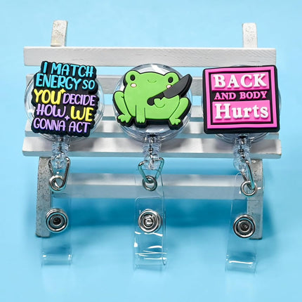 YEALQUE 50 Pack Funny Retractable Badge Reel Holder Fun Humorous PVC ID Badge Reels for Office Worker, Nurse,Teacher,Coworker Gifts | Office Nurse Supplie