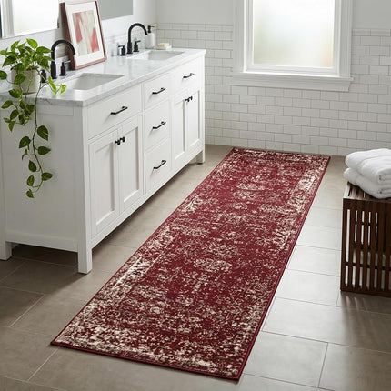 Alfombra Unique Loom Sofia Collection - Casino (2' x 6' 9" Pasillera, Burdeos/Gris)