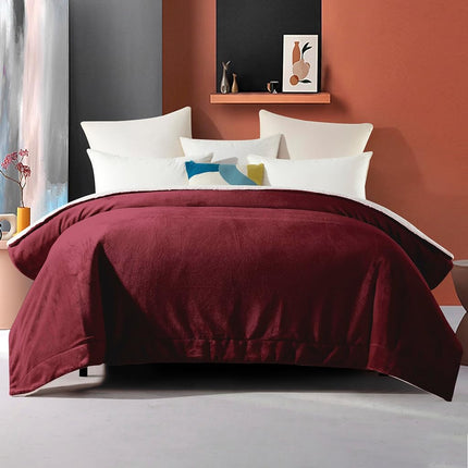 Elegant Comfort Ultra Soft Reversible Flannel Sherpa Blanket - Cozy Silky Fleece Throw for Couch, Bed - Plush Fuzzy Warm Winter Blanket for Gift, Twin XL, Burgundy