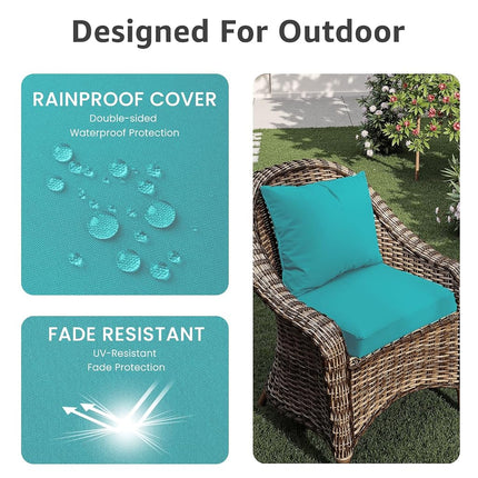 PatioGlow Outdoor Chair Cushions 19 x 19 x 3 Inch, Waterproof & Fade Resistant Patio Seat Cushion for Furniture with Handle and Ties, Thick Seating Pads for Outside Sofa Couch Set of 2, Teal