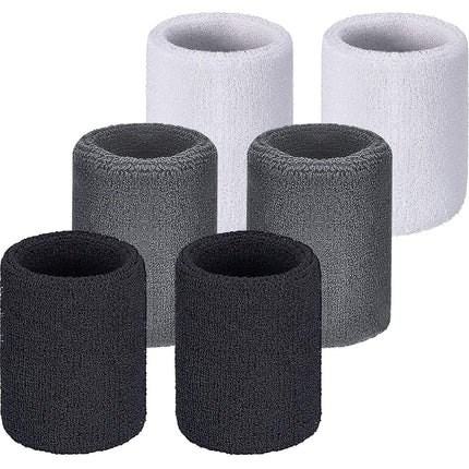 6 Pulseras Deportivas, Muñequeras de Tenis, Bandas Absorbentes para Fútbol, Baloncesto, Correr, Deportes Atléticos y Entrenamiento (Negro, Blanco, Gris)