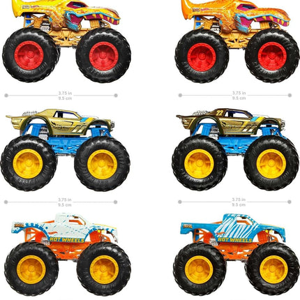 Hot Wheels Monster Trucks Coffret de 3 mini-véhicules Color Shifters 1:64, les Monster Trucks changent de motifs dans l'eau froide et retrouvent leur aspect initial dans l'eau chaude, jouet pour enfants, HGX20