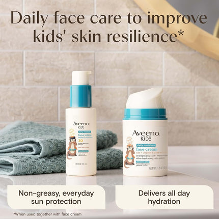 Aveeno Kids Daily Moisture Face Cream with Oat, Vitamin E & B5, Moisturizing Cream for Kids’ Sensitive Facial Skin, Strengthen Skin’s Moisture Barrier, Ultra-Hydrating, Non-Greasy, Travel Size, 1.5 oz