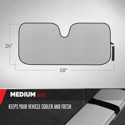 Motor Trend Front Windshield Sun Shade - Accordion Folding Auto Sunshade for Car Truck SUV - Blocks UV Rays Sun Visor Protector - Keeps Your Vehicle Cool - 58 x 24 Inch (Gray)