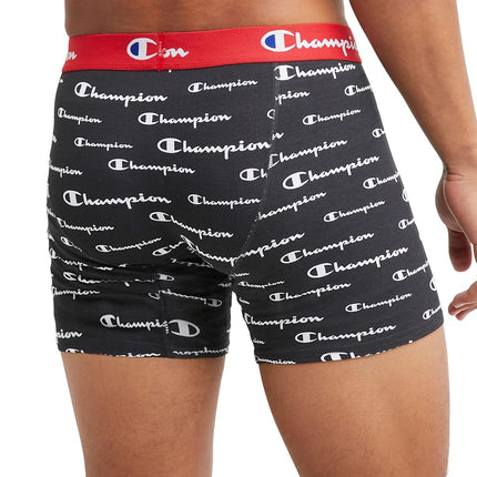 Champion Men's Boxer Briefs, Every Day Comfort Stretch Cotton Moisture-Wicking Underwear, Multi-Pack, Black/Oxford Grey Heather/Black Script Logo-3 Pack, M (Pack of 3)