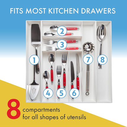 Dial Industries Expand-A-Drawer Cutlery Tray, White, Extra Wide