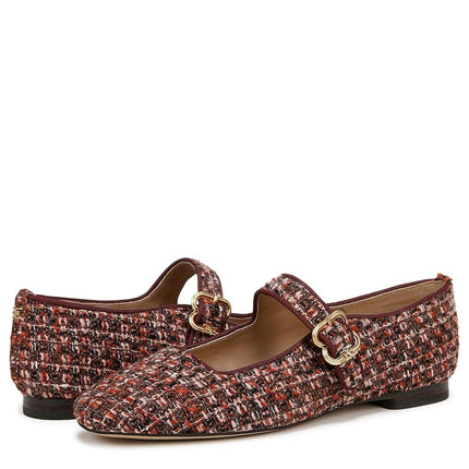 Sam Edelman Women's Michaela Mary Jane Flat Coffee Multi Boucle 5 Medium