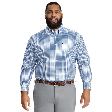 Izod Men's Big and Tall Performance Comfort Long Sleeve Plaid Button Shirt, Estate Blue Check, 3XL