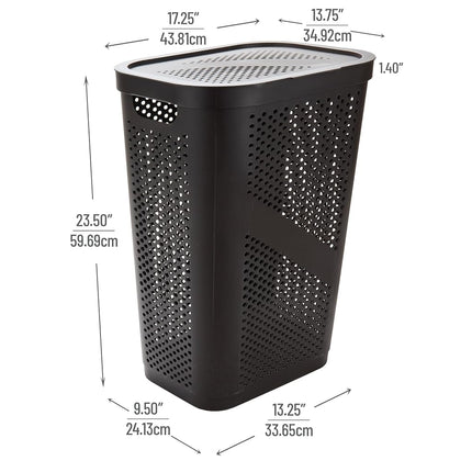 Mind Reader 60 Liter (15g/33lbs) Capacity, Cut Out Handles, Attached Hinged Lid, Ventilated, Brown, Single