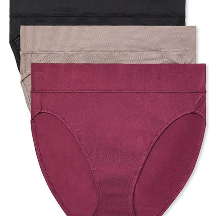 Warner's Women's Allover Breathable Hi-Cut Panty Underwear, Amaranth/Mink/Black, XL