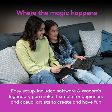 Wacom Intuos Medium Bluetooth Graphics Drawing Tablet, Portable for Teachers, Students and Creators, 4 Customizable ExpressKeys, Compatible with Chromebook Mac OS Android and Windows - Black