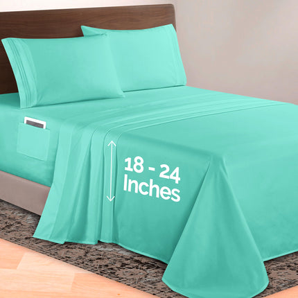Elegant Comfort Luxurious 1500 Premium Hotel Quality Microfiber 4-Piece Sheet Set, 18-24 Inches Deep - Extra Deep Pocket Sheets - Ultra Soft 4PC Deep Pocket Sheets, King, Paradise Teal
