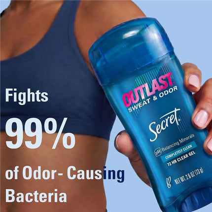 Desodorante y Antitranspirante en Gel Transparente Secret Outlast, Completamente Limpio - 2.6 oz cada uno, Paquete de 2