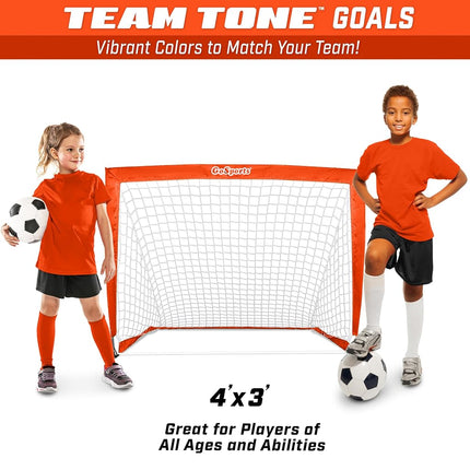GoSports Team Tone 4 ft x 3 ft Portable Soccer Goals for Kids - Set of 2 Pop Up Nets for Backyard - Red