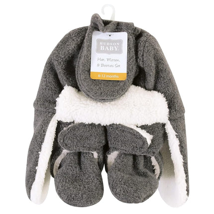 Hudson Baby Baby Trapper Hat, Mitten and Bootie Set, Heather Charcoal, 18-24 Months