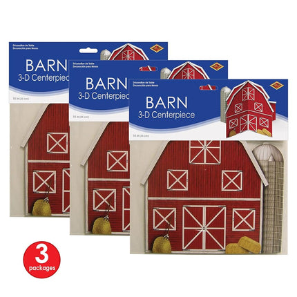 Beistle Red 52194, 3 Piece 3-D Barn Centerpieces, 10", Paper, Multicolored
