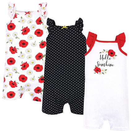 Hudson Baby Unisex Cotton Rompers, Poppy Daisy, 12