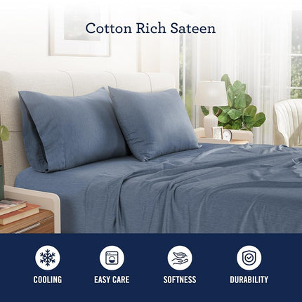 IZOD - Melange Performance Cotton Sheet Set, Durable & Long Lasting Fabric, Deep Pocket Sheets (300 TC, Twin XL/Denim)