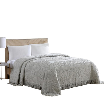 Beatrice Home Fashions Medallion Chenille Bedspread, Queen, Gray