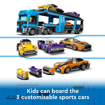 LEGO City Car Transporter Truck with Sports Cars, 4 Vehicle Toy Set for 7 Plus Year Old Kids, Boys & Girls, with Trailer and 4 Minifigures for Imaginative Play, Creative Gift Idea 60408