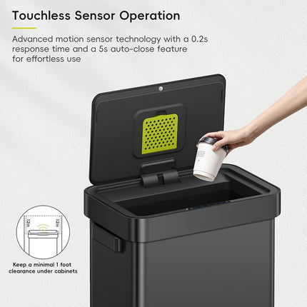 EKO Kitchen Automatic Sensor Rubbish Bin, 50L, Matte Black
