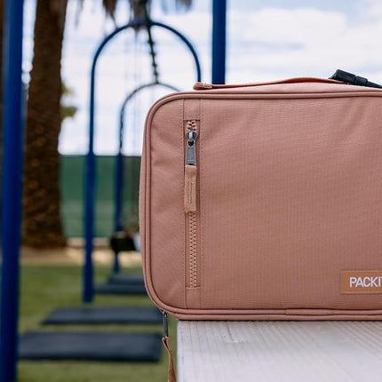 PackIt Freezable Classic Lunch Box, Almond, Built with ECOFREEZE Technology, Collapsible, Reusable, Zip Closure with Zip Front Pocket and Buckle Handle, Designed for Fresh Lunch On The Go