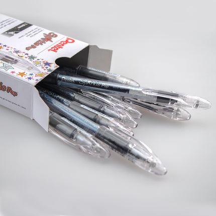 Stylo-gel à paillettes métalliques Pentel Sparkle Pop, pointe large (1,0 mm), encre noire/rouge, boîte de stylos (K91-DA)