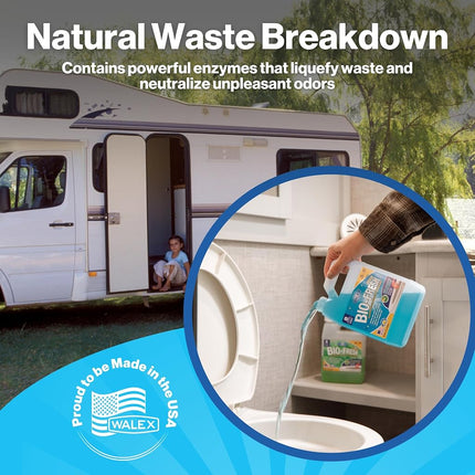 Walex Bio-Fresh Liquid Portable Toilet, Marine, Camper & RV Black Water Holding Tank Deodorizer for Rapid Breakdown of Waste & Toilet Paper to Prevent Clogs, Septic Tank Safe, Ocean Mist, 1gal