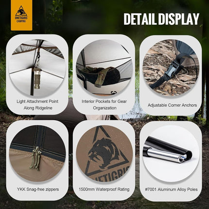 OneTigris COSMITTO 2 Person Backpacking Tent Shelter- Free Standing Lightweight Waterproof 3 Season Camping Tent for Outdoor Hiking Mountaineering