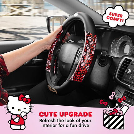 Sanrio Hello Kitty Bows Car Steering Wheel Cover, Universal Fit Cute Car Accessories for Women Styli