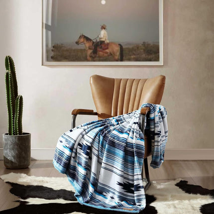 Wrangler - Throw Blanket, Soft Plush Fleece Bedding, Yellowstone Inspired, Western Decor for Bed or Couch (Coyote Sands Blue, 50" x 70")