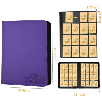 Trading Card Binder 16 Pocket, GERMUN PU Cover Card Binder for 1000+ Cards, Premium Trading Card Holder Folders, Double Sided Pocket Card Album for MTG, TCG (Black)