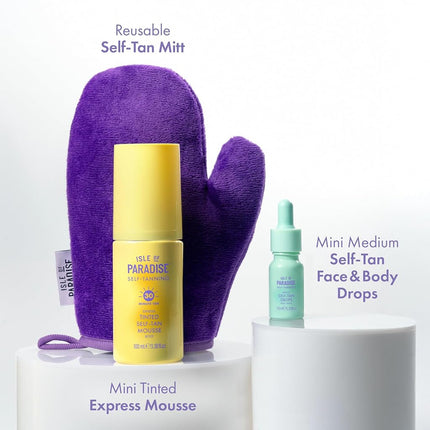 Isle of Paradise Bronzed 3 Piece Self-Tanning Set, Medium Self-Tan Drops, Express Tinted Self-Tan Mousse, Streak-Free Tanner, Hydrating Formula with Hyaluronic Acid & Niacinamide