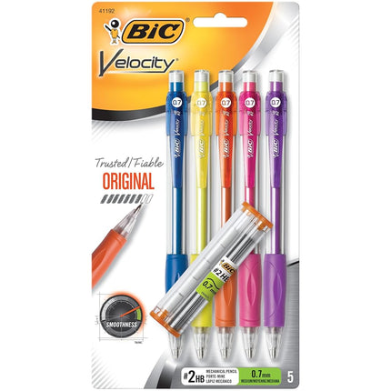 Bic Velocity Strong Lead Mechanical Pencil, Medium Point (0.7mm), Smooth Dark Writing, 5-Count