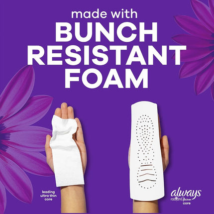 Always Radiant FlexFoam Pads for Women, Size 5, Extra Heavy Overnight Absorbency, 100% Leak & Odor Free Protection is Possible, with Wings, Scented, 26 Count