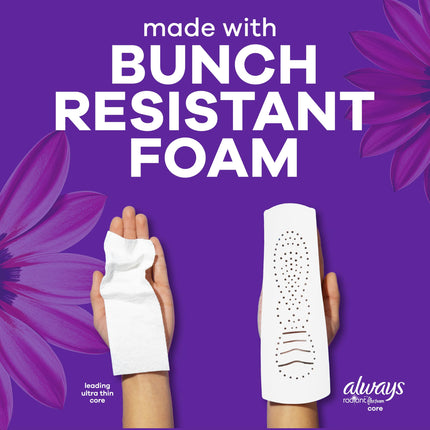Always Radiant FlexFoam Pads for Women, Size 5, Extra Heavy Overnight Absorbency, 100% Leak & Odor Free Protection is Possible, with Wings, Scented, 26 Count