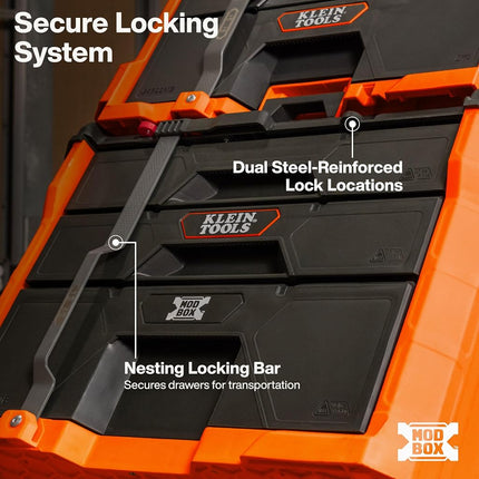 Klein Tools 54890MB MODbox Three Drawer Rolling Toolbox, Tool Storage, Ball Bearing Drawer Slides, Dividers Included