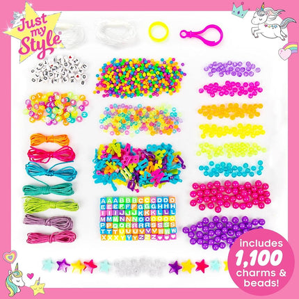 JUST MY STYLE ABC Beads by Horizon Group USA, 1000+ Charms & Beads, Alphabet Charms, Accent Beads, Seed Beads, Star Beads, Wax Beading Cord, Satin Cord & Key Ring Included, Bright