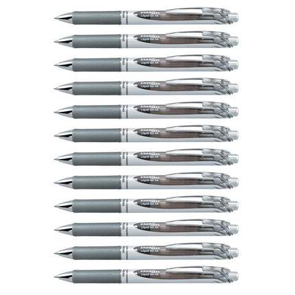 Pentel BL77-NX EnerGel Retractable Gel Rollerball Pen, Refillable, 0.7mm Tip, Grey ink (Pack of 12)
