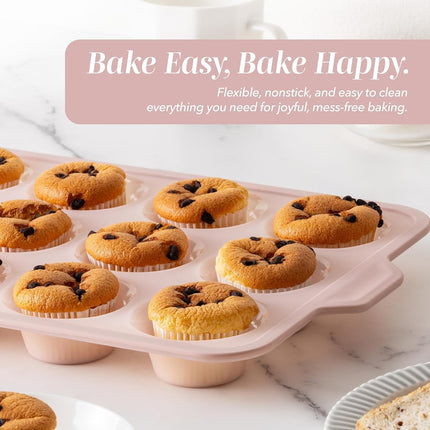 Cook with Color 17 Pc. Silicone Baking Pan Set - Non-Stick & Easy Clean Silicone Muffin Pans for Baking with Sturdy Metal Frame for Stability, Flexible Cake Molds, Includes Measuring Cups and Spoons