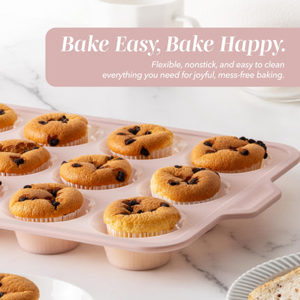 Cook with Color 17 Pc. Silicone Baking Pan Set - Non-Stick & Easy Clean Silicone Muffin Pans for Baking with Sturdy Metal Frame for Stability, Flexible Cake Molds, Includes Measuring Cups and Spoons