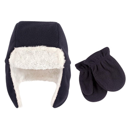 Hudson Baby Fleece Trapper Hat and Mitten Set Accessory, navy, 6-12 Months