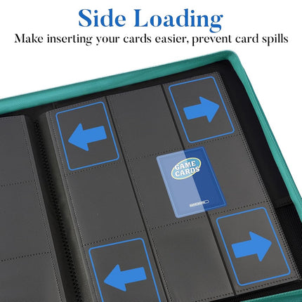 Fabmaker 9 Pocket Trading Card Binder -Zipper PU Cover Card Album, Sturdy 360 Loading Holder for MTG, TCG & Sports Cards - Turquoise